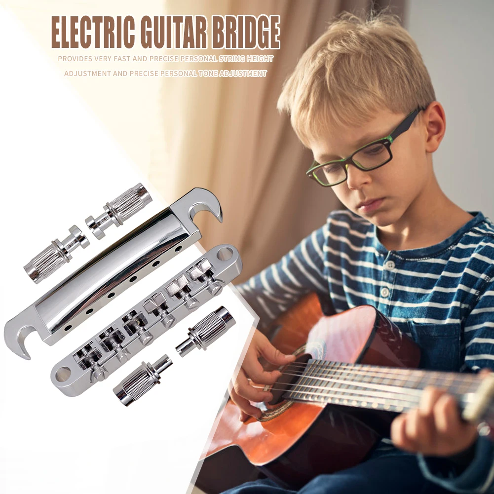 جسر جيتار كهربائي مع ترصيع جسر جيتار قطعة خلفية معدنية جسر سرج مقاوم للصدأ لجيتار LP Les Paul SG #1