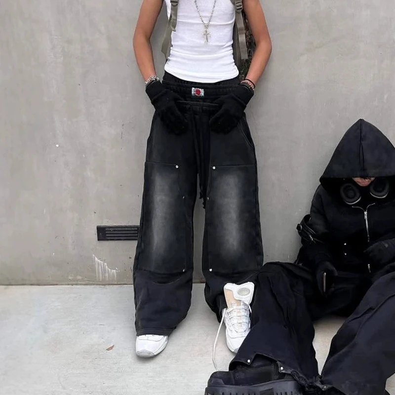 

Trendy Casual Y2K Japanese Pattern Loose Pocket High Street Pants for Autumn American Style Loose Fit Fashionable Trousers