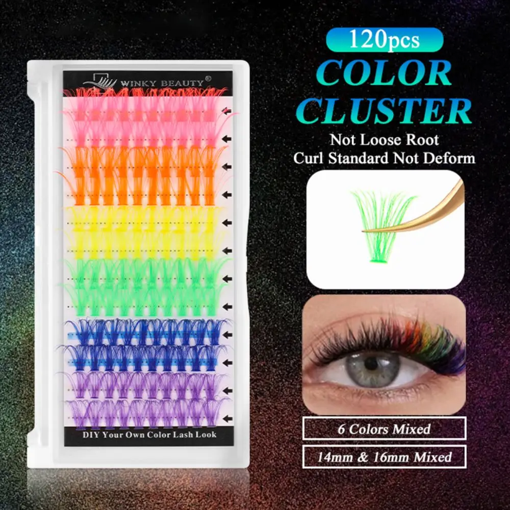 120PCS Colorful 14/16mm 40D Curl Lashes Wispy Glitter Manga Lashes Spikes Skin-Friendly False Eyelashes