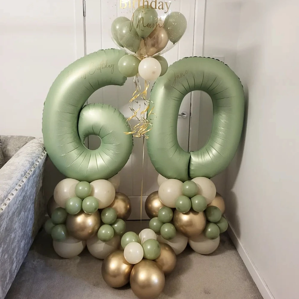 1set 32inch Green Number Balloon With Vintage Balloon Tower For 30 40 50 Birthday Party Decoration Kids DIY Party Gifts Supplies