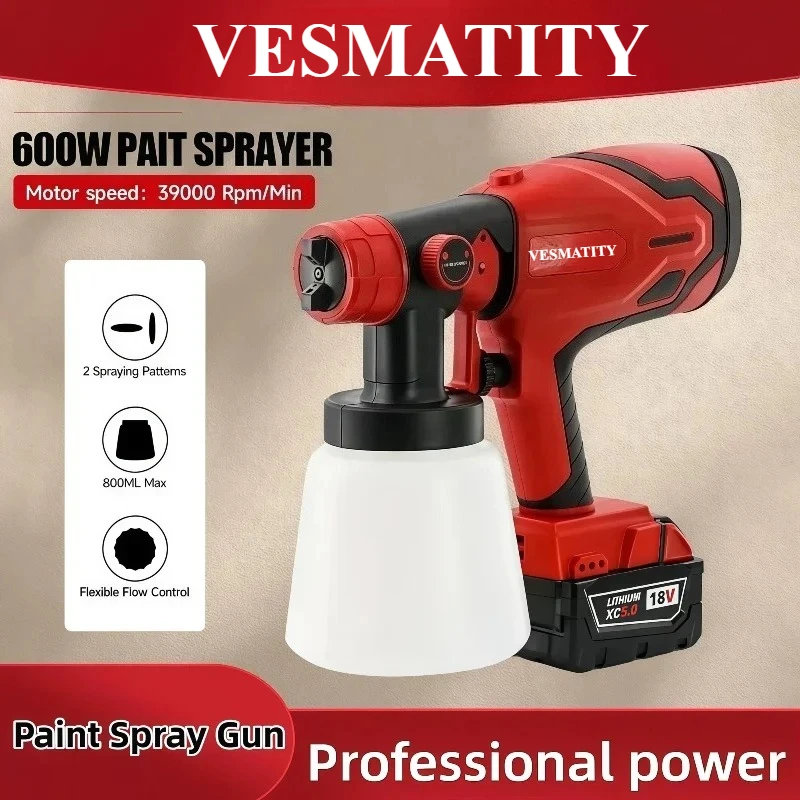 Cordless Electric Spray Gun High Power HVLP Paint Sprayer Auto Furniture Steel Coating Airbrush  For 18V For Milwaukee Battery