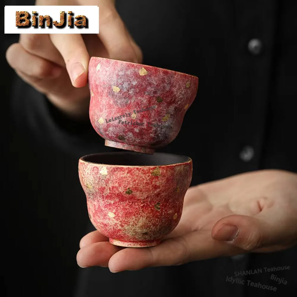 

Ручная работа, минеральная красная грубая керамическая чашка, японский золотой штамп, чайная чаша, чайная пара, мастер-чашки, чайные предметы Цзяньхан, украшения