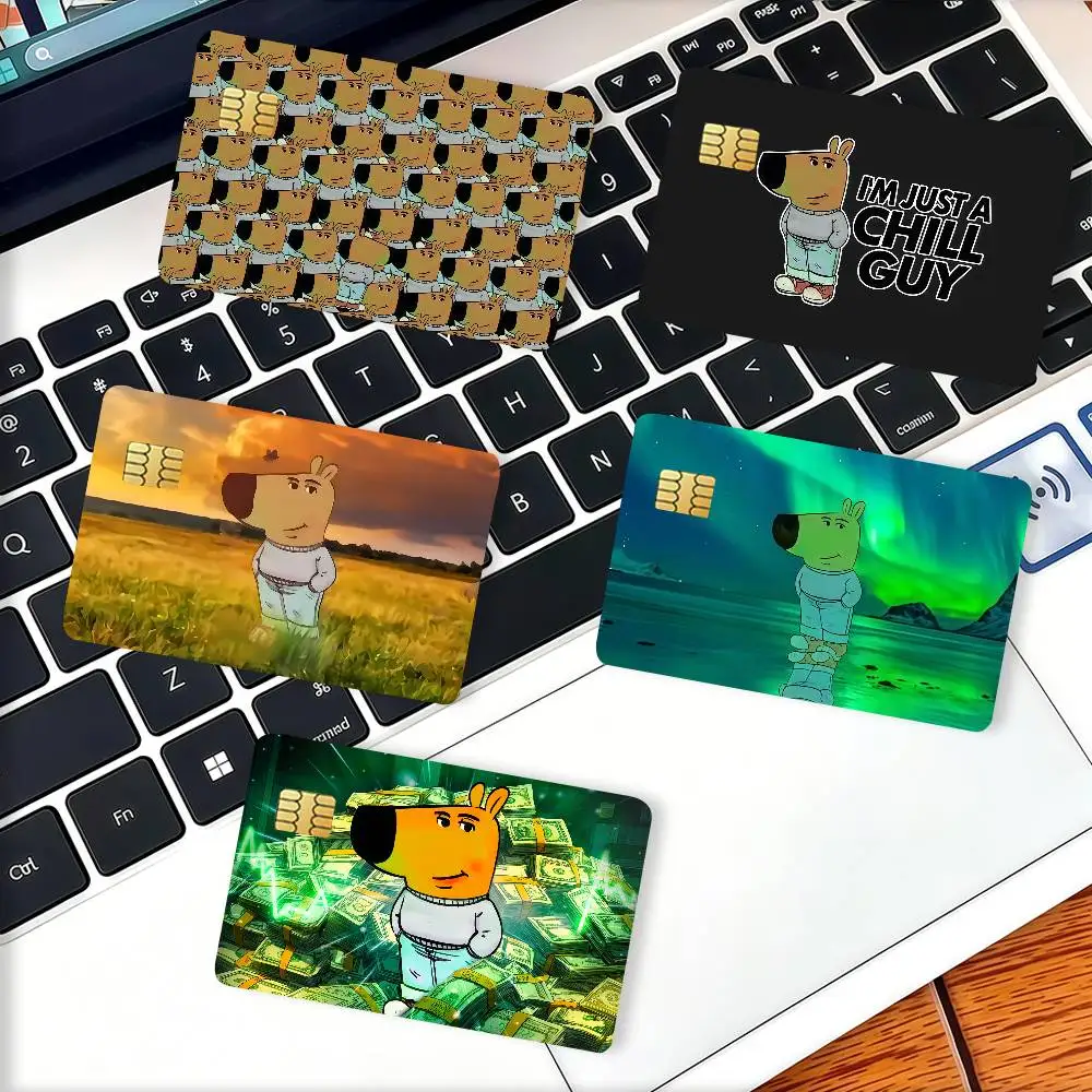 Cute Chill Guy Credit Skin Cover Card Stickers 4PCS Film Bus Pass Front Decoration Bank Debit Waterproof