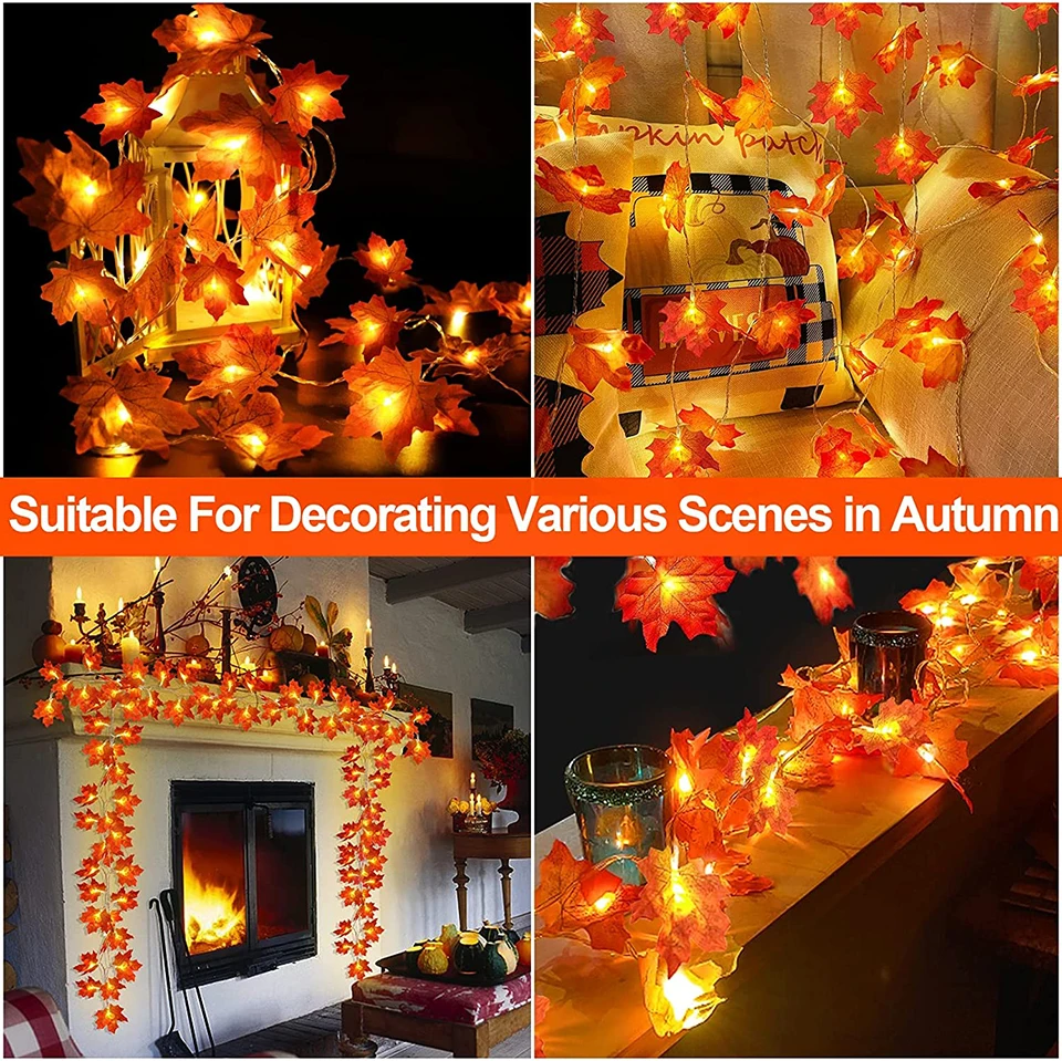 Fall Decor Maple Bladeren Garland String Lights Voor Thanksgiving Halloween Bal Fairy Light Thuis Wedding Party Kerst Decor