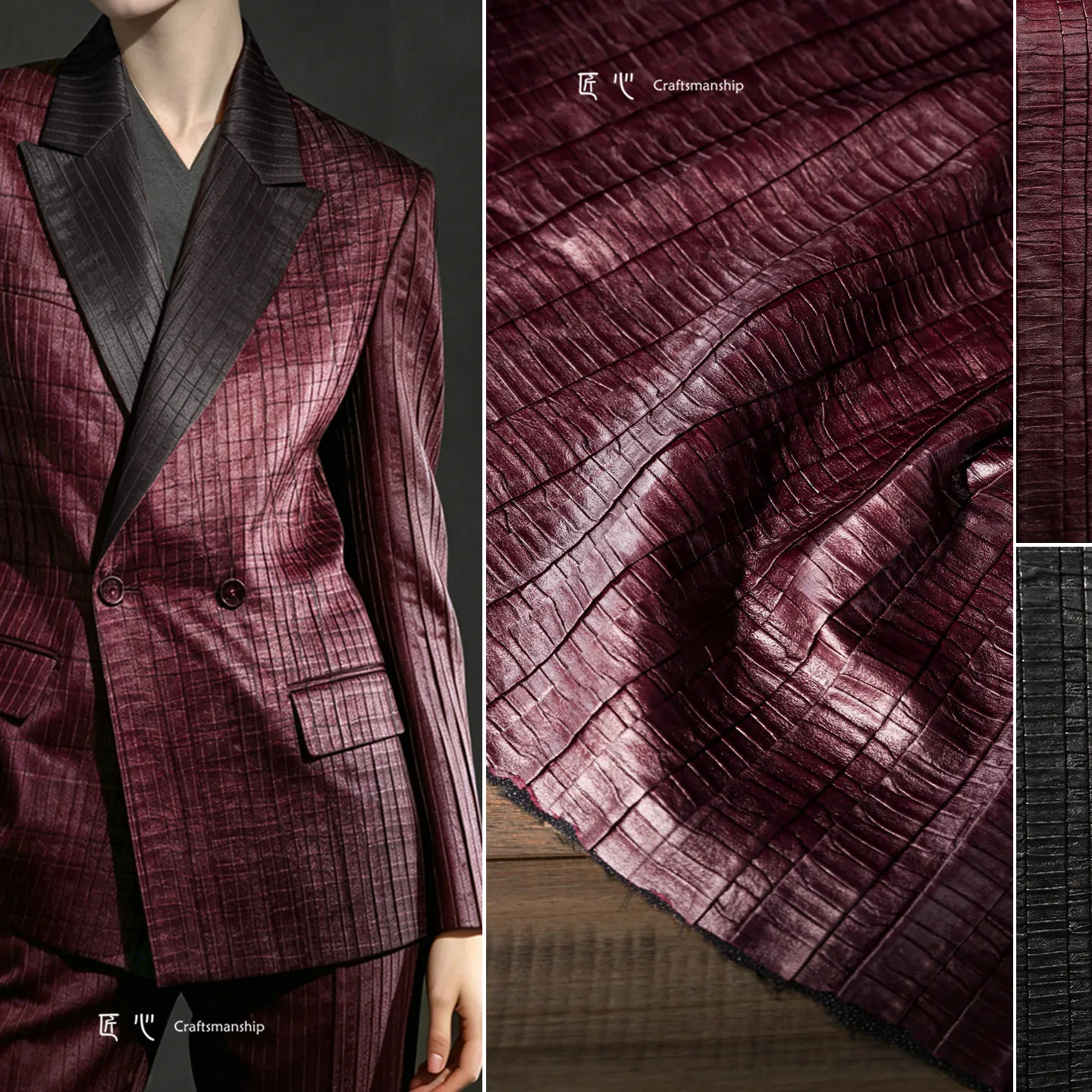 Kariertes, robustes gewebtes Leder mit dreidimensionaler Textur, Lederstoff für DIY-Handarbeiten, Taschen, Mäntel, Röcke, Kleidungsdesign. – Detail 1