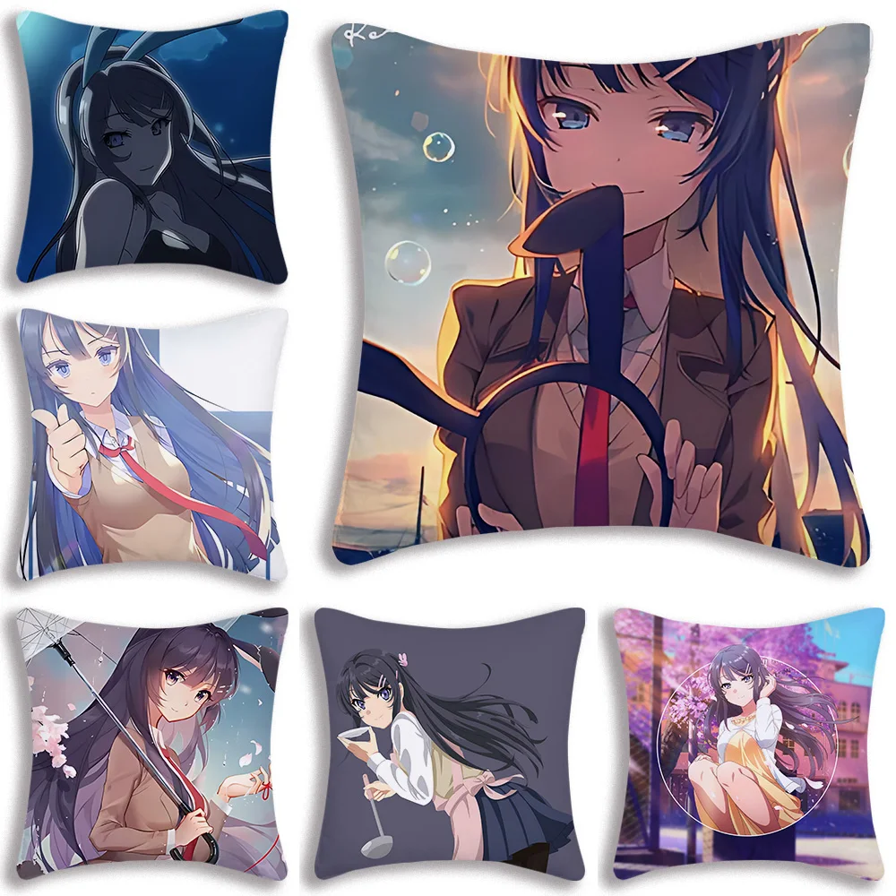 

Cartoon Kawaii Sakurajima Mai Pillow Covers Cartoon Sofa Decorative Home Double-sided Printing Short Plush Cute Cushion Cover