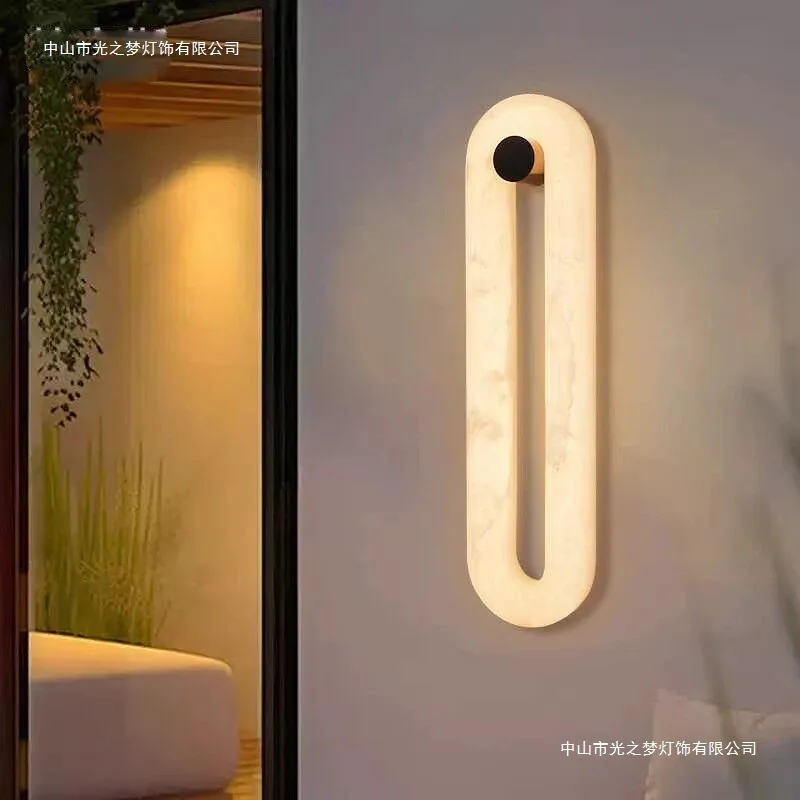 Middle-Aged Marble LED Wall Lamp All Copper for Living Room Bedroom Bedside Home Decor Corridor Villa Lighting