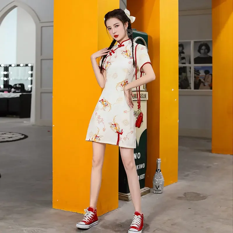 Chinese Traditional Cheongsam Short Style 2025 New Young Style Daily Modern Girl Improved Summer Deer Party Dress