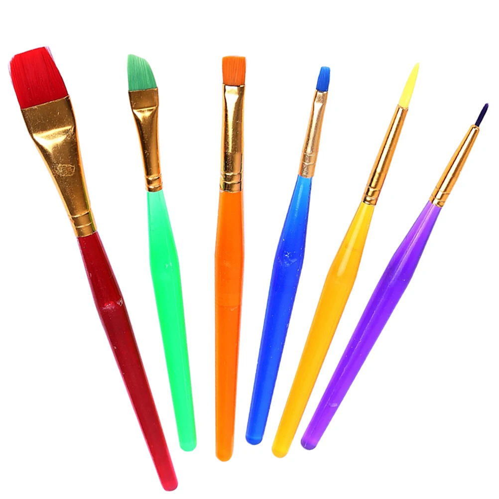 6 Pcs Assorted Sizes Children's Paint Colorful Artist Paint Brush Set for Beginner Painting Practice