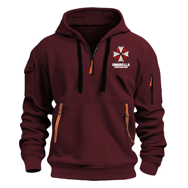 Multi-Pocket Zipper เสื้อกันหนาวหมวกผู้ชายชุดกีฬาอเนกประสงค์ผ้าฝ้ายขนแกะคุณภาพสูงร่มบริษัทพิมพ์เสื้อกันหนาวหมวกขนาดใหญ่