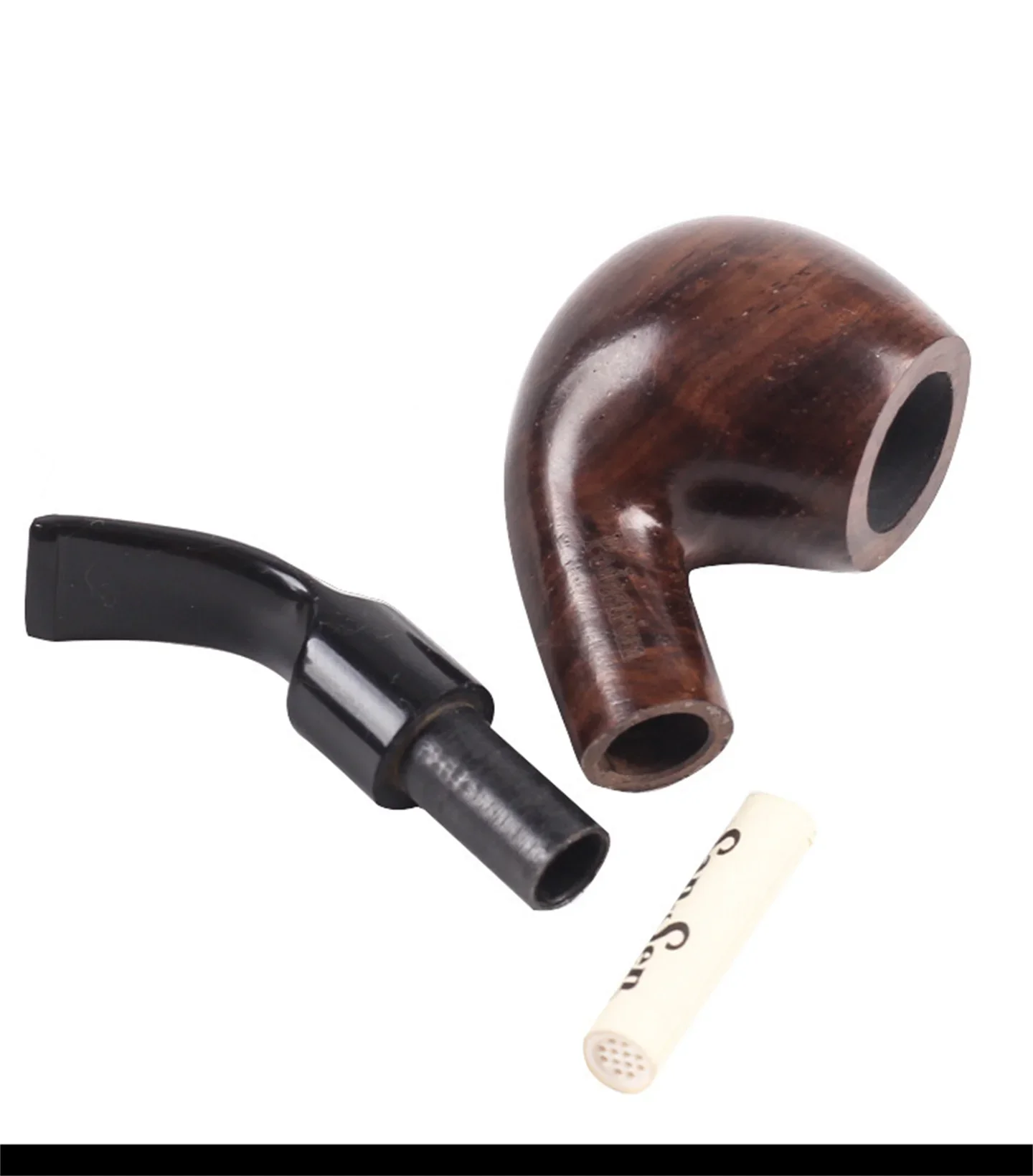 Ebony Mini Palm Portable 9mm Filter Cut Tobacco Pipe, Retro Gentleman Bent Type Small Smoking Pipe with Accessory, Father\'s Gift