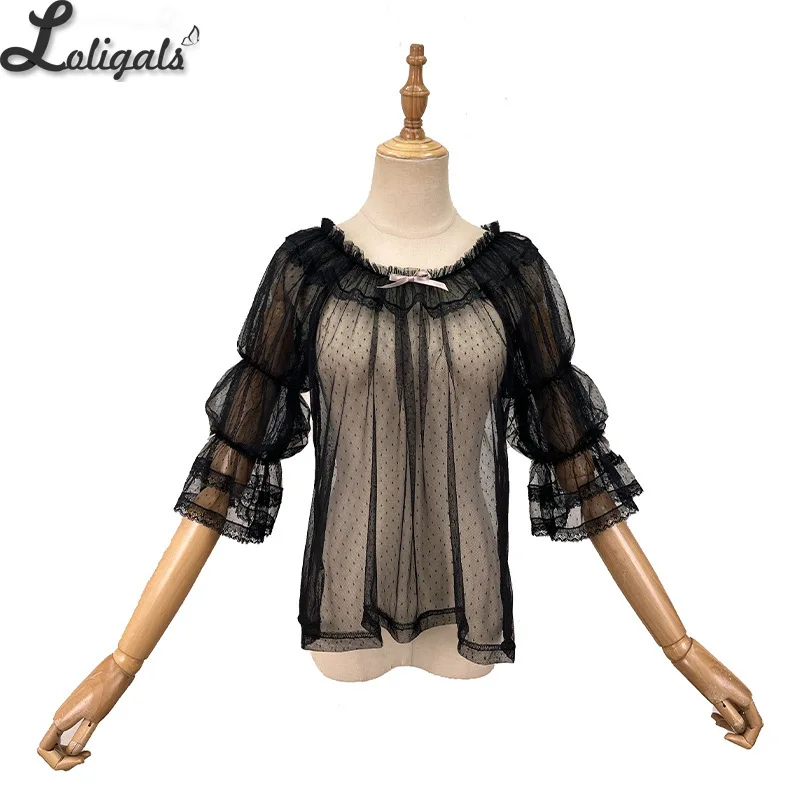 Sheer Lolita Top Sweet Half Sleeve Round Neck Lolita Blouse