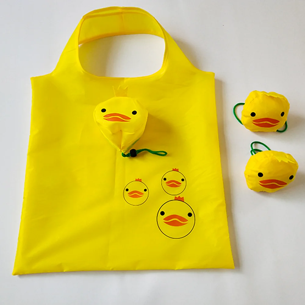 Duck Animal Creative Polyester Folding Shopping Bag with Drawstring Recycled Durable Storage Tote Bag for Advertising