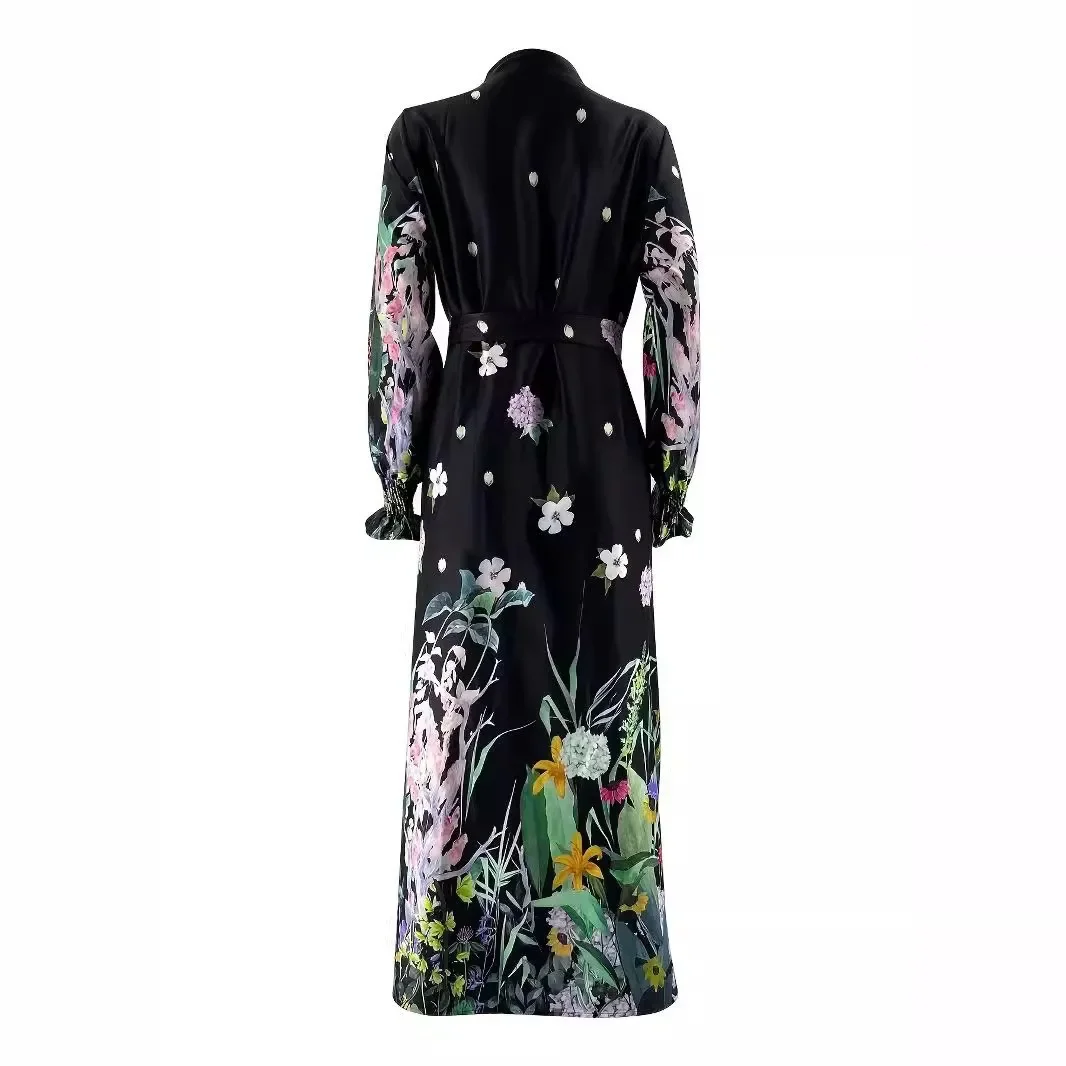 Marokaลski Kaftan dla kobiet Sukienki Kwiatowy Nadruk Jalabiya Ramadan Dubaj Abaje Islam Vestidos Eid Muzuลmanin Saudi Arabic Dลuga Szata