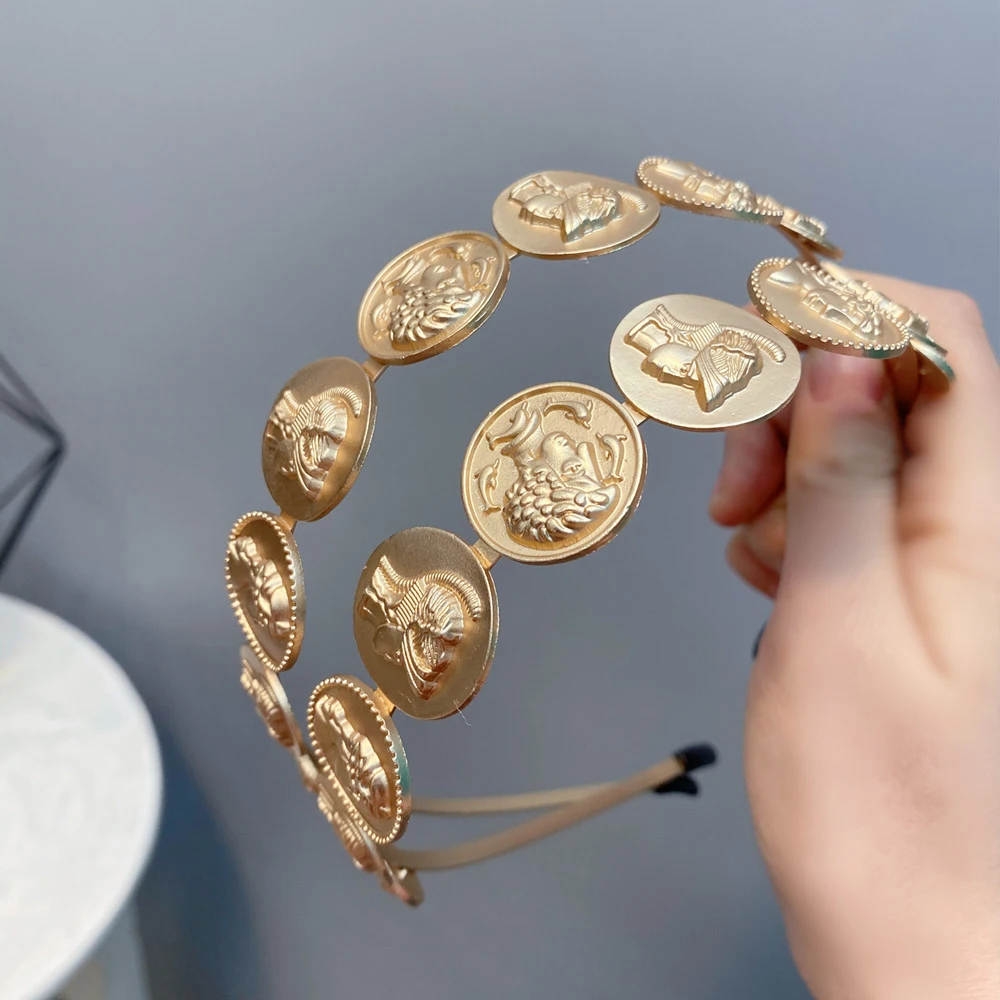 

Geometric Retro Women Korea Headdress Alloy Baroque Style Diamond Hair Hoop Head Portrait Headband Hair Accessories