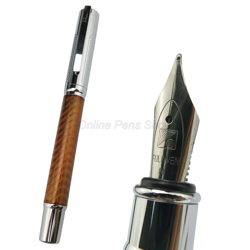 Fuliwen Business Orange And Silver Carbon Fiber 0.7mm Medium Nib Fountain Pen Professional Stationery Writing Tool