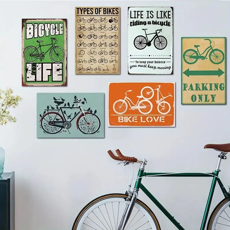 6pcs Vintage Bicycle Metal Tin Signs - Retro Bike Wall Art Decor Suitable for Home, Garage, Cycling Club - Ideal Gift for Cyclin