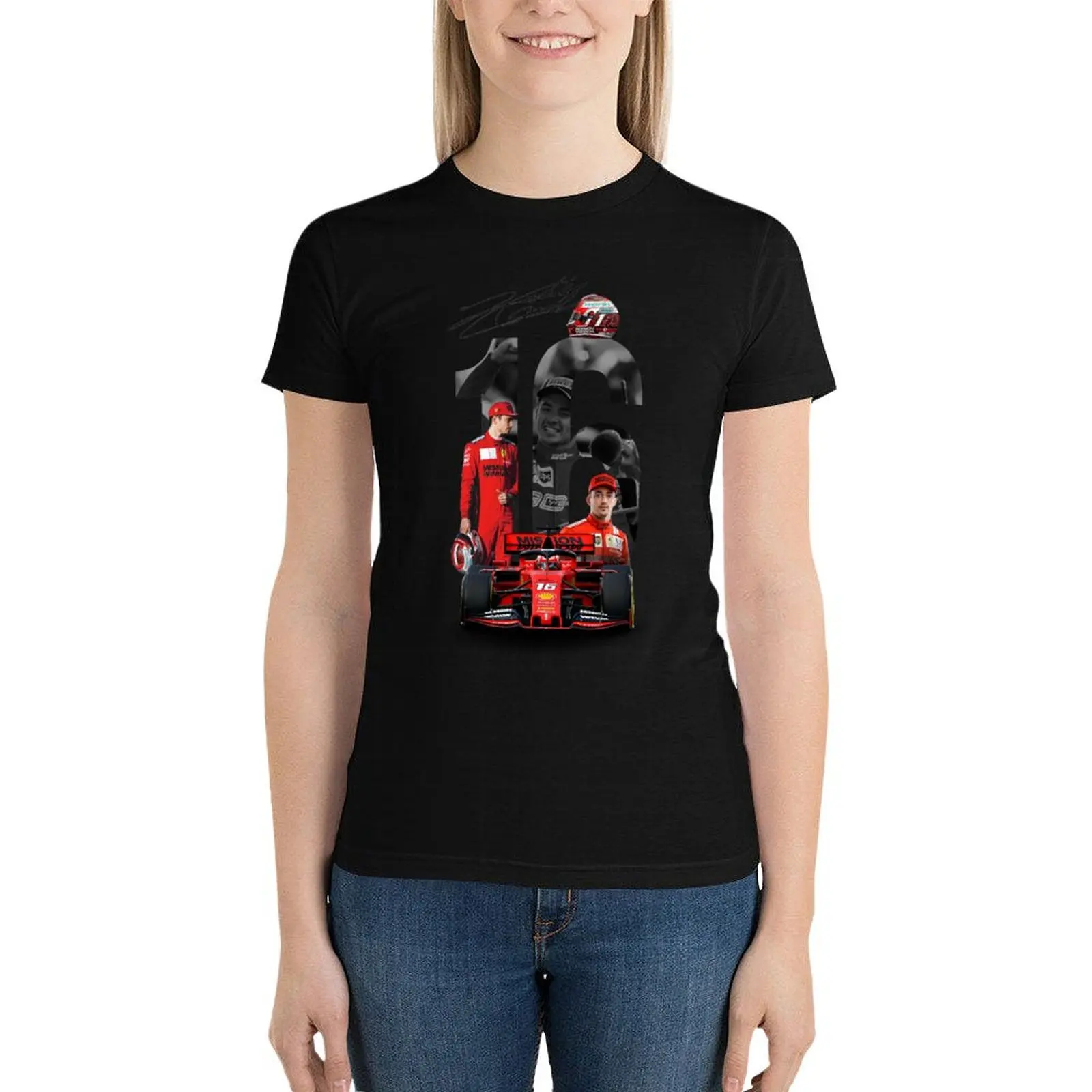 

F1 Charles Leclerc 16 T-Shirt Blouse vintage clothes Women's cotton t-shirt