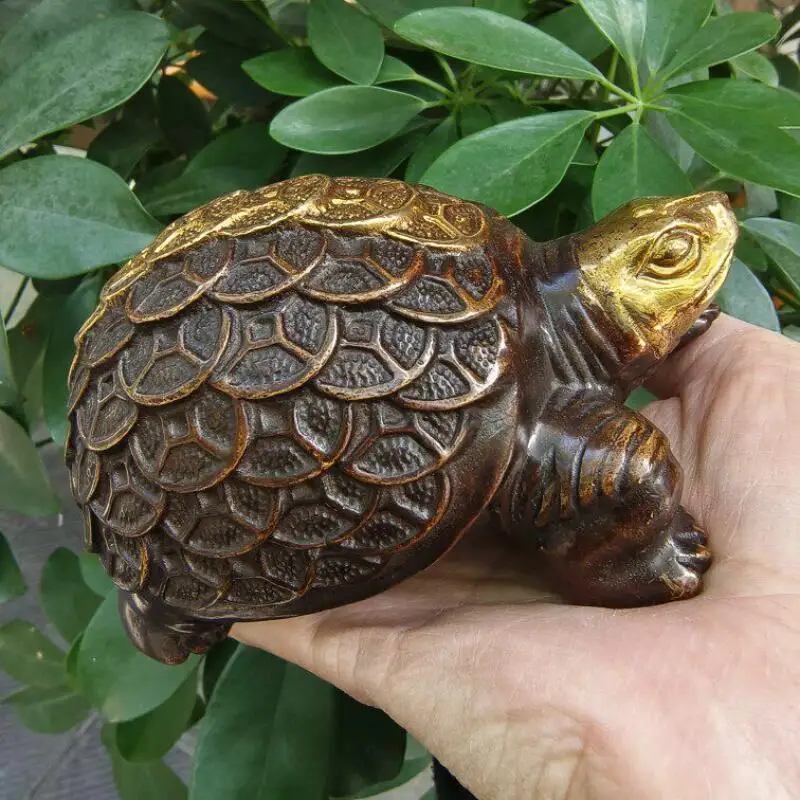 Antique Copper Collection Gilded Golden Turtle Home Living Room Office Feng Shui Wealth Auspicious Ornament handicraft