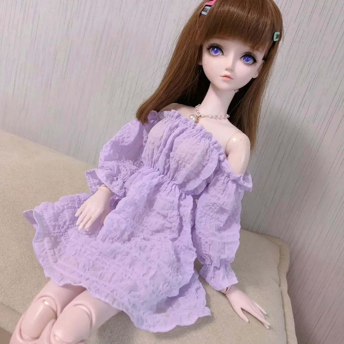 1/3 Doll's Clothes for 60cm Bjd Doll Light Purple Dress Cute and Sweet Diy Girl Toys Dress Up Female Doll Accessories, No Doll