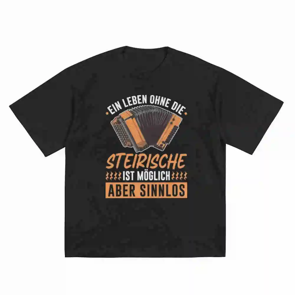 Funny Austrian German Steirian Harmonica Squeeze Box Short Sleeve Tee 100% Cotton T-Shirt