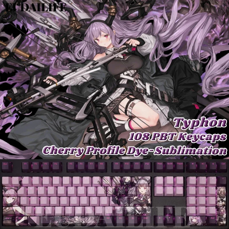 Typhon 108 Key Caps Arknights PBT DYE Sublimation Light Transmitting Cherry Switch Cross Key Cover Mechanical Keyboard Gift