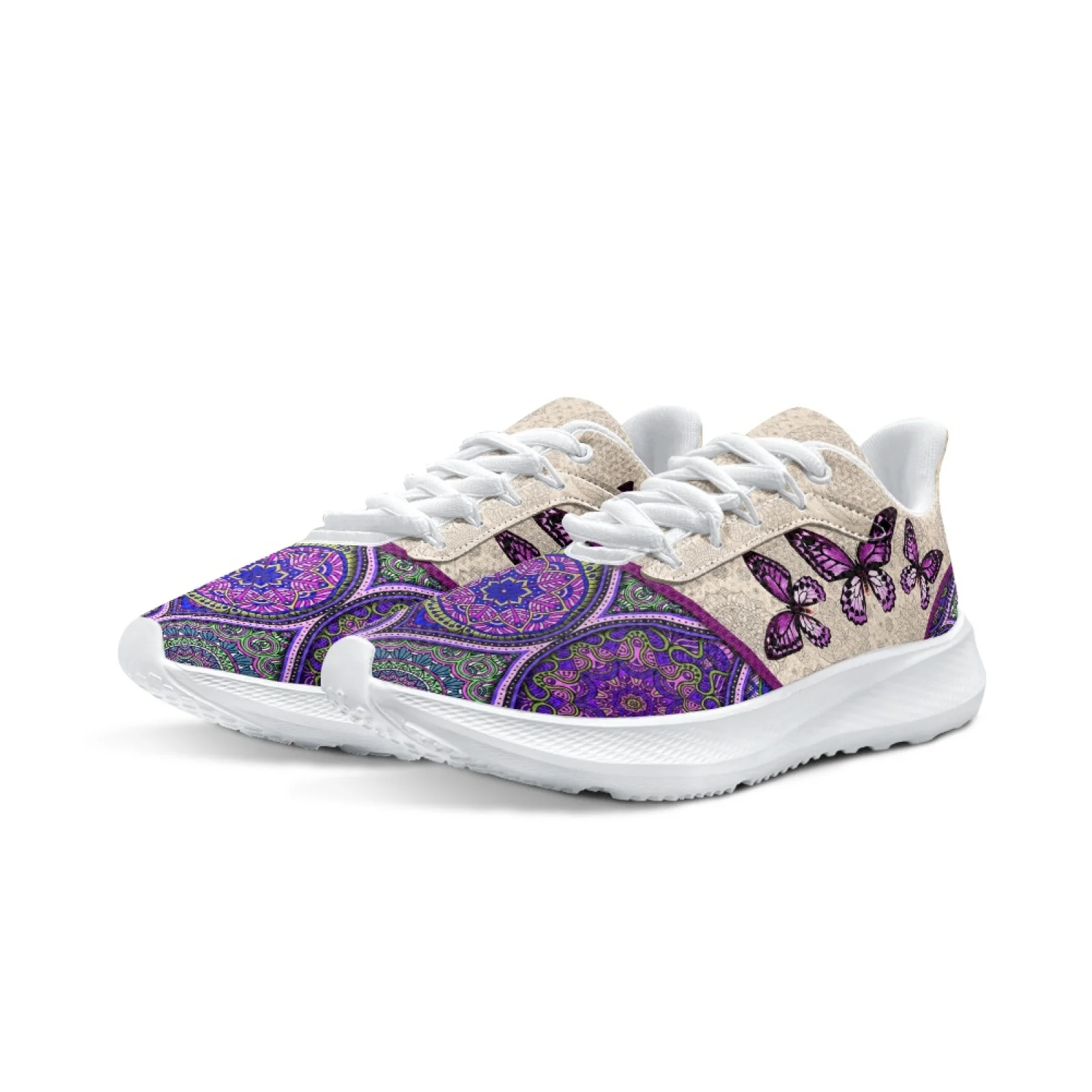 INSTANTARTS Brand Running Shoes For Women Bohemian Purple Butterfly Print Sneakers Butterfly Girl Tennis Shoes Walking Shoes