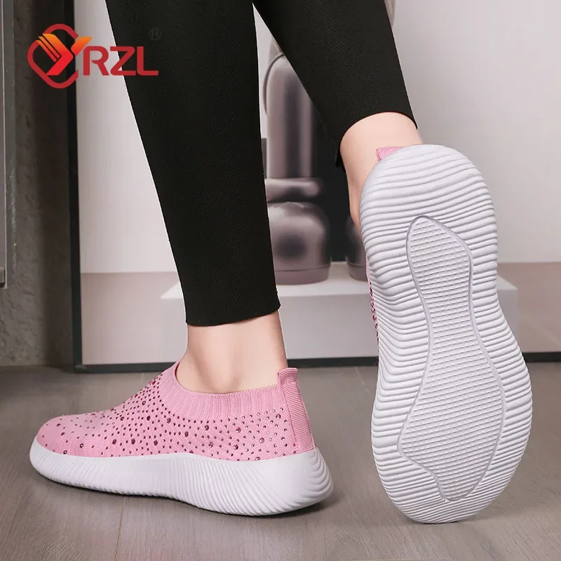 YRZL-zapatillas de deporte de malla transpirable para mujer, zapatos planos de fondo suave, cómodos, antideslizantes, informales, talla grande 43