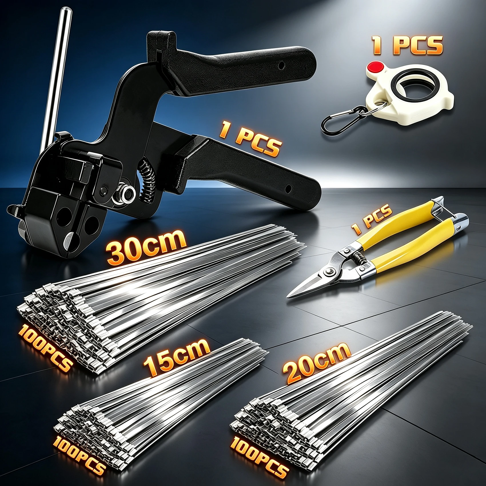 Cable Tie Tool Set Stainless Steel Zip Ties, Binding Pliers, Steel Wire Cutters, Pruning Shears, Storage