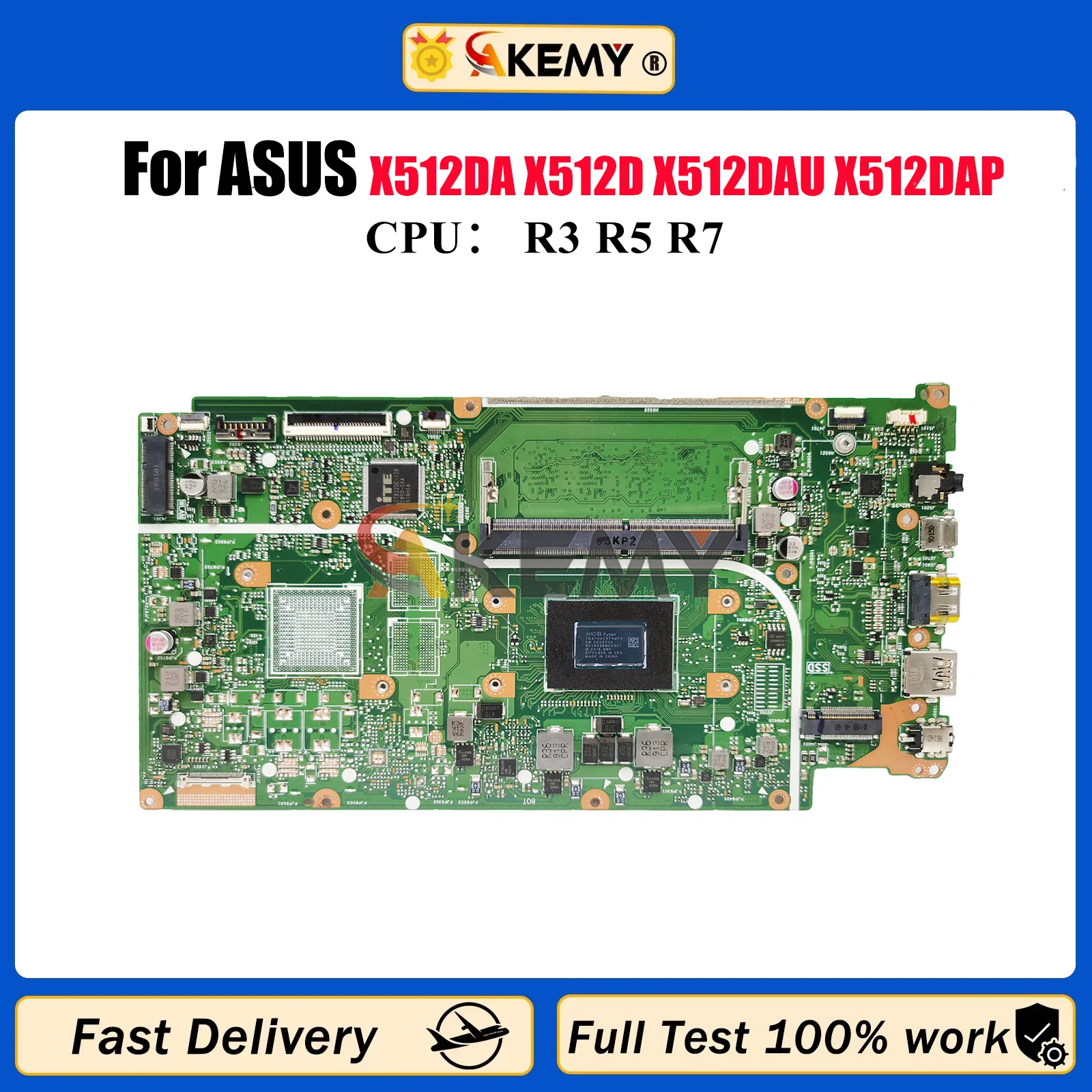 

X512DA Laptop Motherboard For ASUS VivoBook X512D F512D M512D V5000d M5050D X512DA X512DK X512DAU X512DAP Mainboard R3 R5 R7 CPU