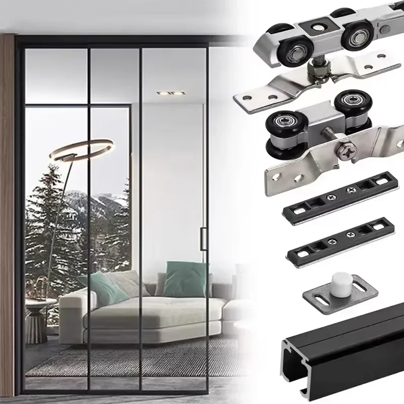 Soft Closing Door Roller Two-way Damping Hydraulic Pulley Buffer Kitchen Sliding Door Silent Hanging Wheel Track Rail Systems