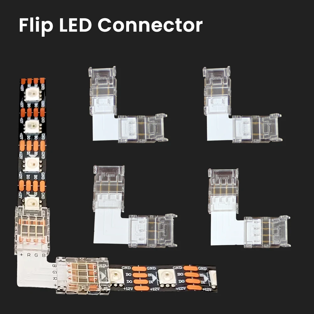 L-shaped Corner Connector LED Strip Solderless Right Angle Transparent Crystal Buckle For 2Pin/3Pin/4Pin 8mm 10mm SMD LED Strip