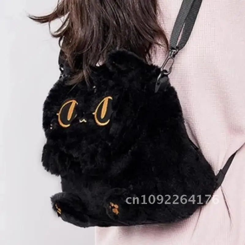 2024 outono/fofo moda nova forma de gato de pelúcia bordado designer inverno mini mochila sentido original mochila feminina sênior para