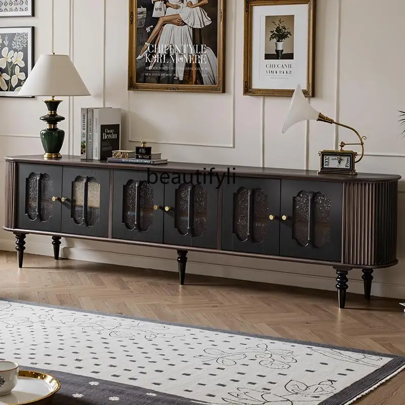 

Medieval French retro pure solid wood TV cabinet coffee table combination American floor TV cabinet living room furniture