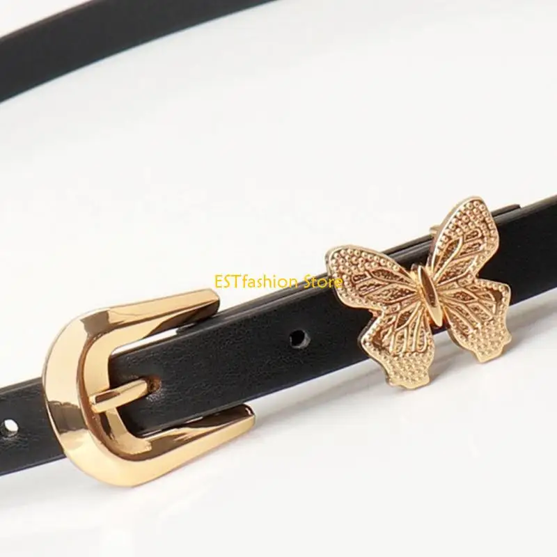 Y5GC Women’s Fashion Waistband PU Leather Waist Belt with Butterfly Charm 1.4cm Width Soft Fabric Multi Color Option
