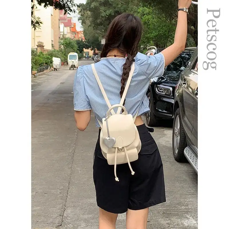 Zaini moda coreana per ragazza 2023 argento borsa da scuola con patta in pelle Pu di grande capacità borsa a tracolla da viaggio di lusso zaini Y2k