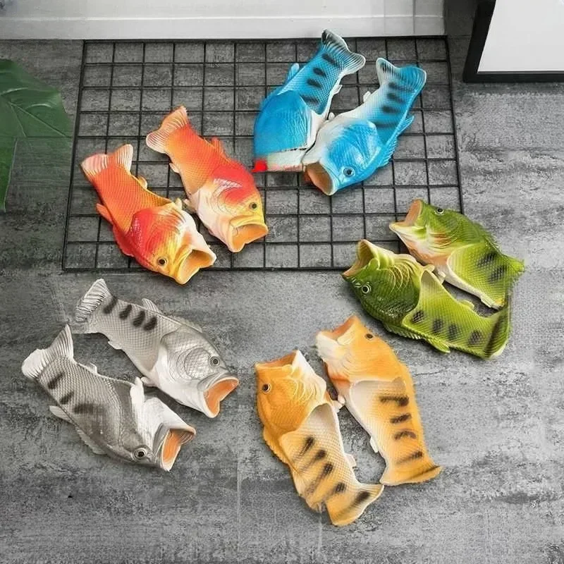 

​Creative Fish-Shaped Slippers with Realistic Mouth Detail and Soft Cushioning Comfortable Slip-On Footwear for Indoor Home Use
