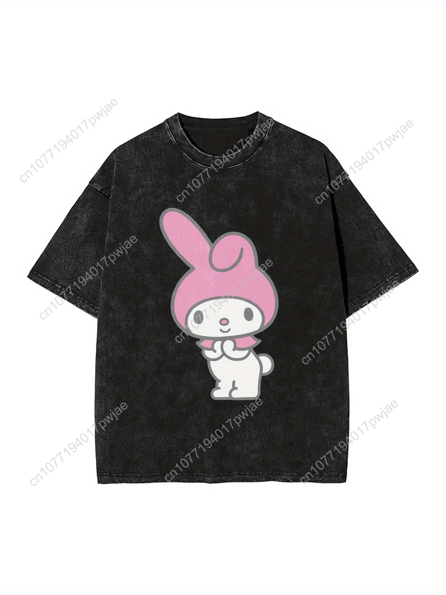 

Official Licensed Sanrio My Melody Vintage Washed T-Shirt - Black Retro Street Style Short Sleeve Tee with Pink Cosplay T-Shirt