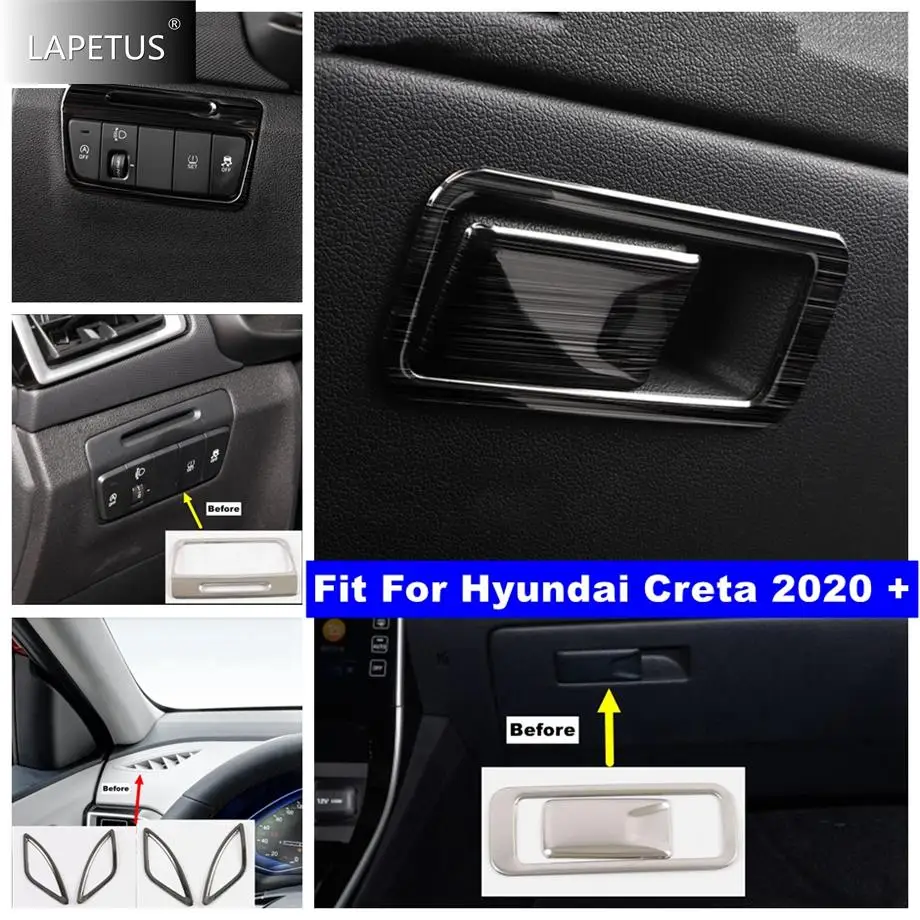 

Car Accessories Air AC Outlet Vent / Lights Switch Control / Glove Storage Box Panel Cover Trim For Hyundai Creta 2020 2021 2022