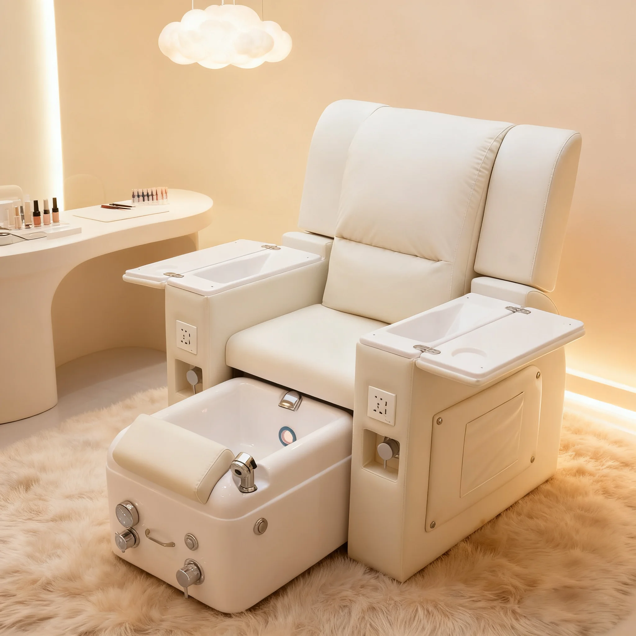 Luxury Pedicure Spa Chair LED Light Vibration White Ceramic Nail Salon Reclining Manicure Chair Hot Sale Pipeless Whirlpool