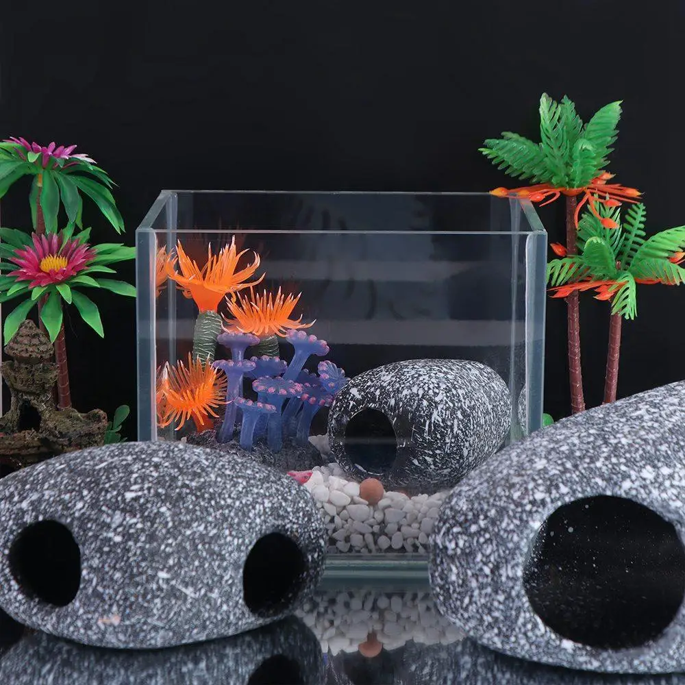 Ceramic Cichlid Stone Cave Delicate Eco-friendly Hiding Tank Cave Simulated Artificial Fish Rock House Aquarium