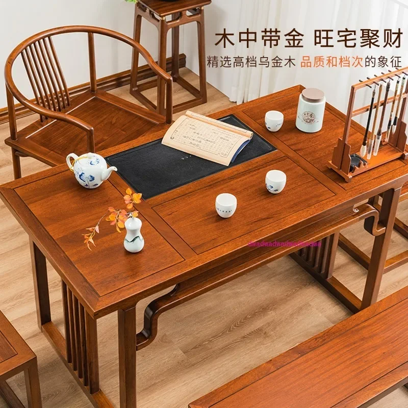 

Ebony solid wood tea table balcony tea table and chair combination small apartment simple coffee table