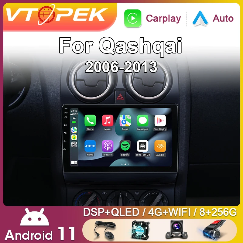 

Vtopek 9" 4G Carplay 2din Android Car Radio Multimedia Video Player Navigation GPS For Nissan Qashqai 1 J10 2006-2013 Head Unit