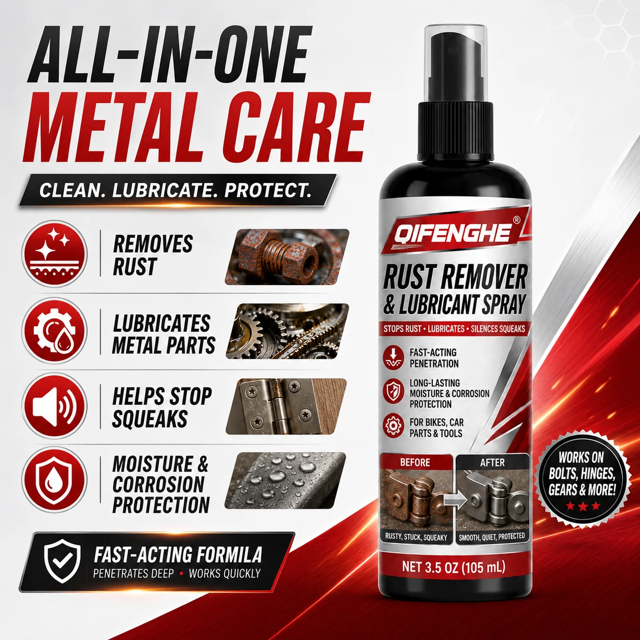 Rust Remover Spray, Spray & Wipe, Instant Shine! Metal Polish with Anti-Rust Film for Car Wheels & Metals
