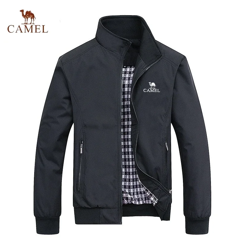 Chaqueta de camello bordada para hombre, chaqueta monocromática de alta calidad, ajustada, informal y a la moda, primavera y otoño, M-6XL