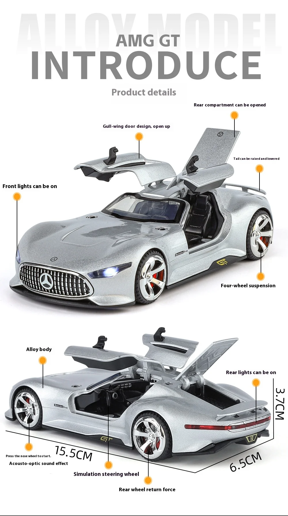 TGRCM-CZ Compatibile con auto giocattolo Rolls-Royce Phantom da 1/32 con suono e luce, per TGRCM-CZ Compatibile con auto giocattolo Rolls-Royce Phantom da 1/32 con suono e luce, per