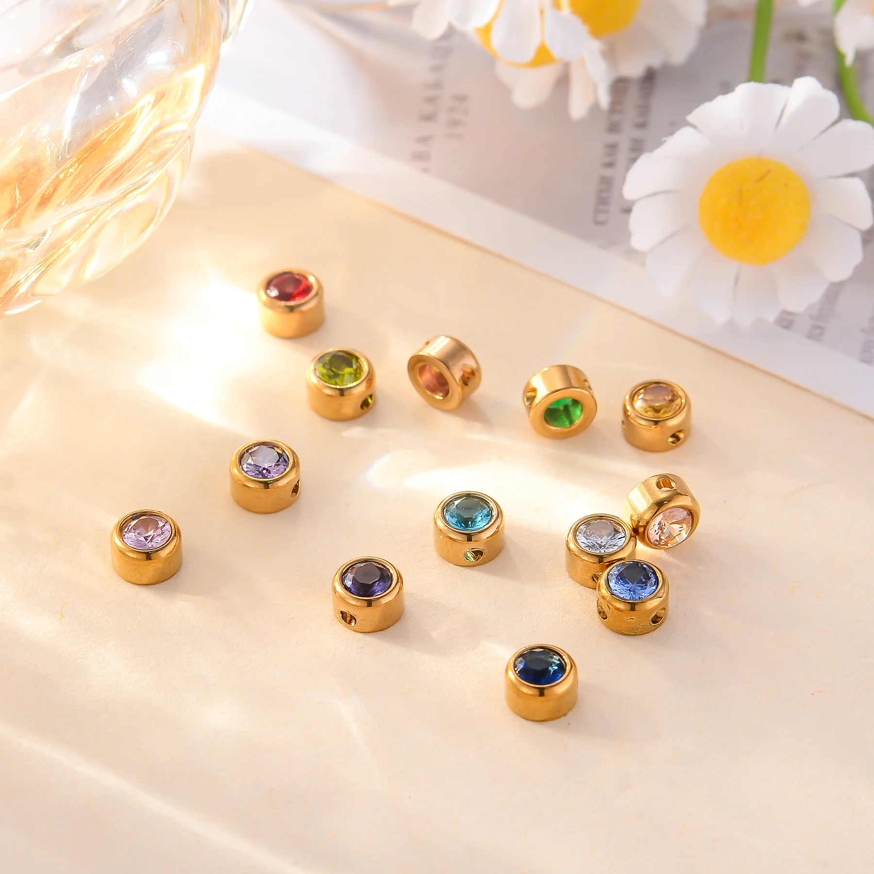 5 قطعة 6 مللي متر الفولاذ المقاوم للصدأ متعددة الألوان الزركون الخرز سحر قلادة للنساء DIY بها بنفسك مجوهرات قلادة سوار القرط الملحقات #5