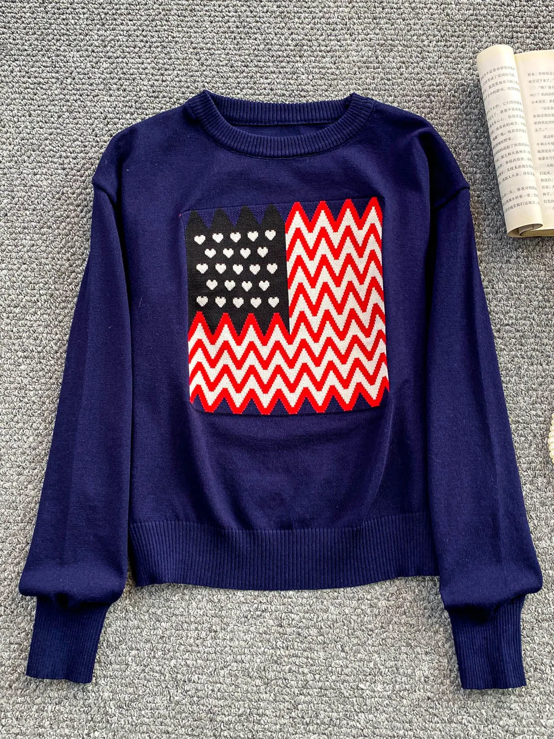 

American Sle Loose Fit Long Sve Knitted T-irt Women's round Ne Embroidered Top Casual Comfortable Slimming irt