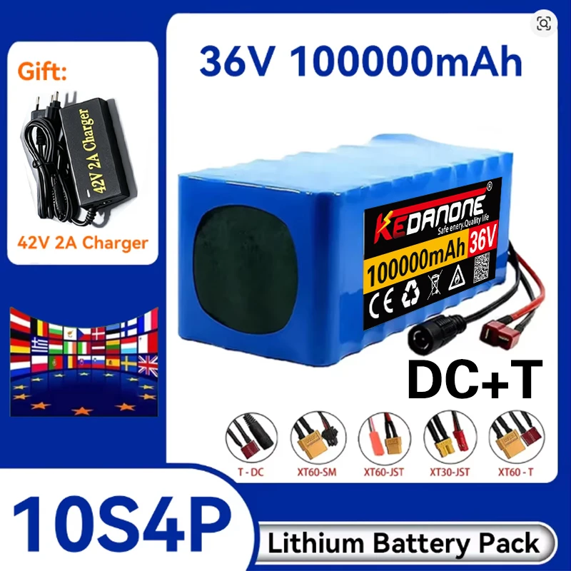Batteria al litio ad alta capacità da 500 W, 10S4P, 36 V, 100 Ah, con celle 18650, ideale per biciclette elettriche e scooter – dotata di sistema di gestione della batteria (BMS).