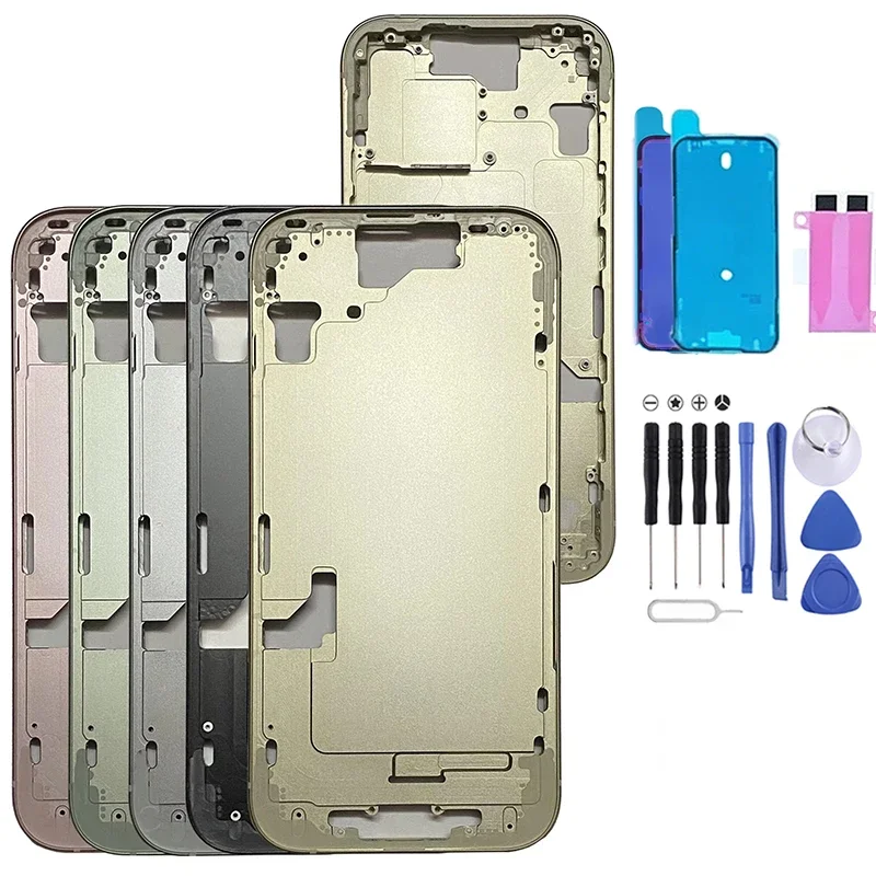 Middle Frame Housing For iPhone 15 15 Plus, Replacement Parts With Side Buttons SIM Tray Adhesive Sticker Kits, No Back Glass